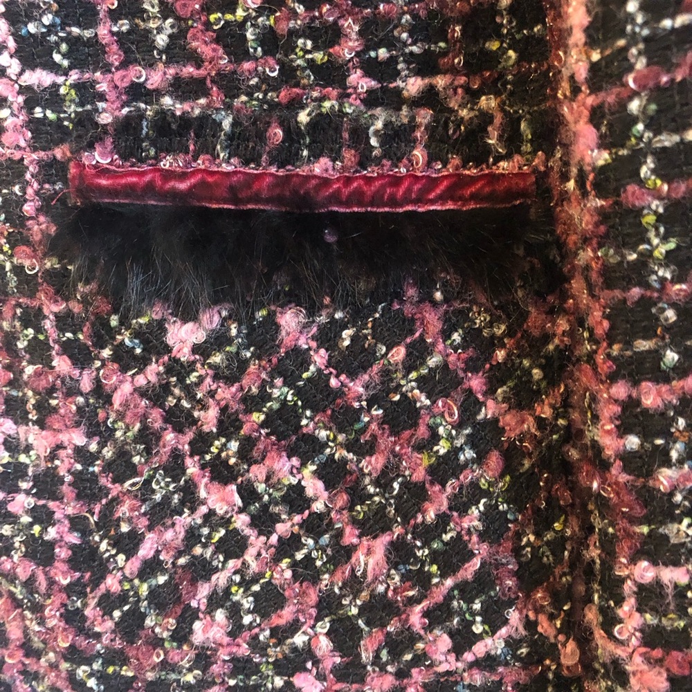 DS Essentials Rare Pink, Multi-Color Tweed Blazer black fur velvet trim Size 10 - Picture 11 of 13